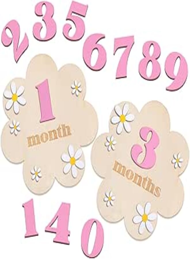 بطاقات milestones الشهرية للأطفال من الخشب ثلاثي الأبعاد على شكل أقحوان 1-12 شهرًا علامات شهور الأطفال القابلة للتبديل أقراص milestones الشهرية لعلامة إعلان الطفل لحفلة استقبال المولود الجديد أدوات تصوير هدايا (وردي)